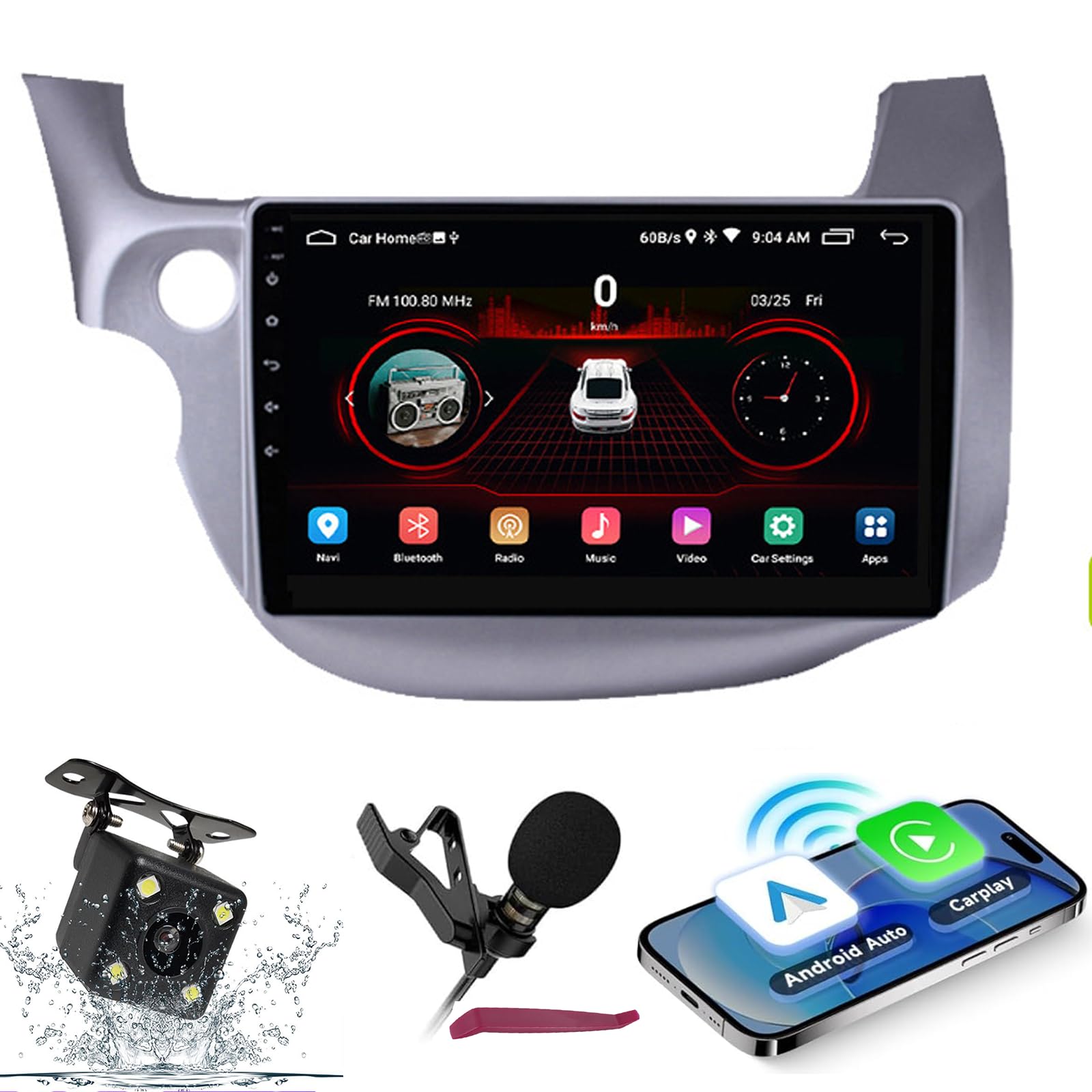 Android 14 radio samochodowe Navi do H-onda Fit Jazz LHD/RHD (2008-2013) 9-calowe radio ekranowe z bezprzewodowym Carplay/Android samochodowa nawigacja GPS obsługuje Bluetooth 5.0 HIFI FM