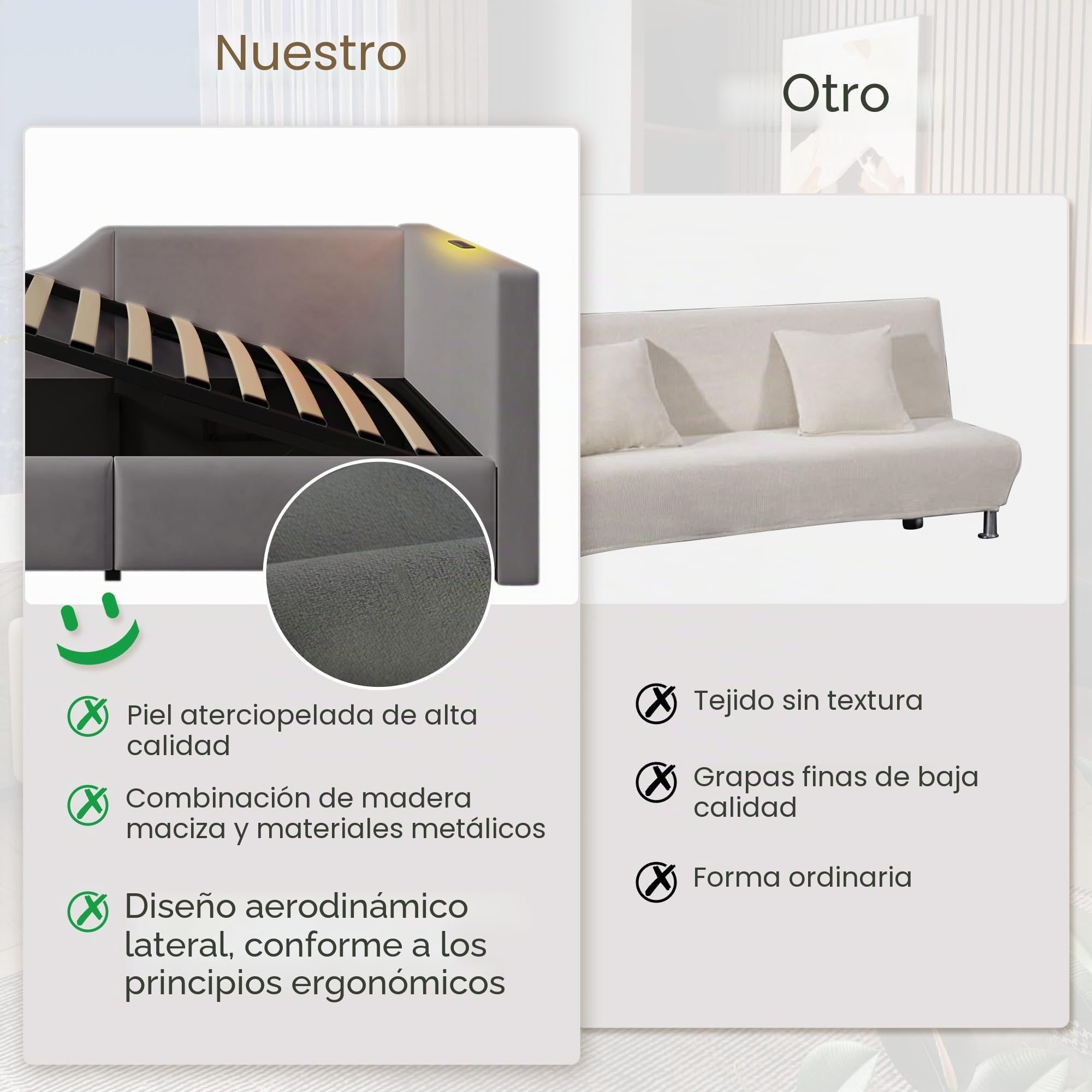 Moimhear Cama tapizada, 90 x 190 cm, sofá cama con almacenamiento hidráulico, función de luz de lectura y función de carga USB-C, cama infantil, cama juvenil con somier de madera, terciopelo, gris