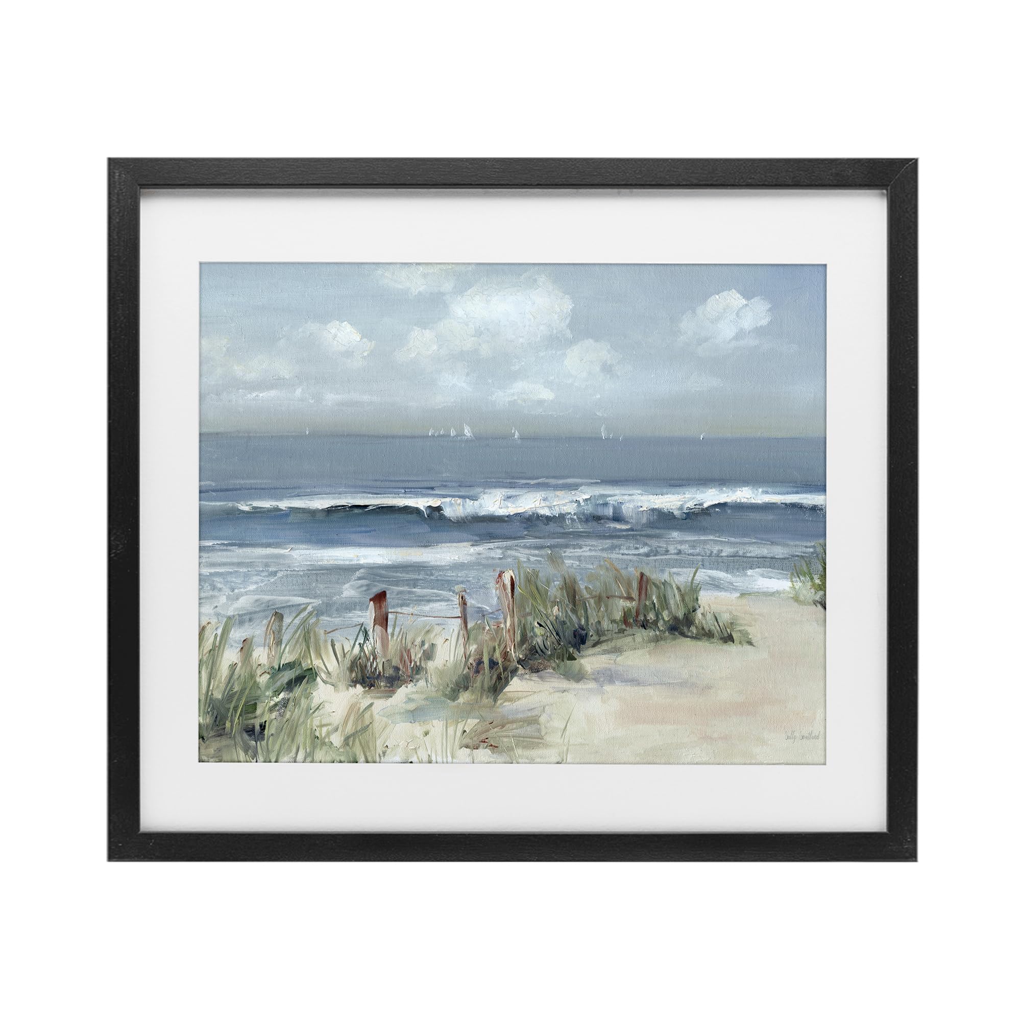 Stupell Industries Brushed Coastal Seascape with Waves, Clouds, and Serenity for Dining Room, 13 x 16 Inch Framed Matted Print Under Glass, by Sally Swatland, Made in USA Gift