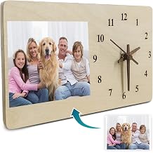 Personalized Wooden Photo Clock,Custom Wall Clock with Picture Text,Print Desk Wood Clock,Customized Gift for Women Men Decor for Kitchen,Living Room,Bedroom,Office