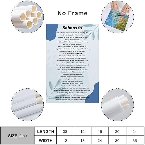 Miniatura 2 de OZTERN Salmo 91 Póster de arte con versículo bíblico español Salmo 91 (6) Pintura en lienzo para decoración de dormitorio, sala de estar, 16 x 24