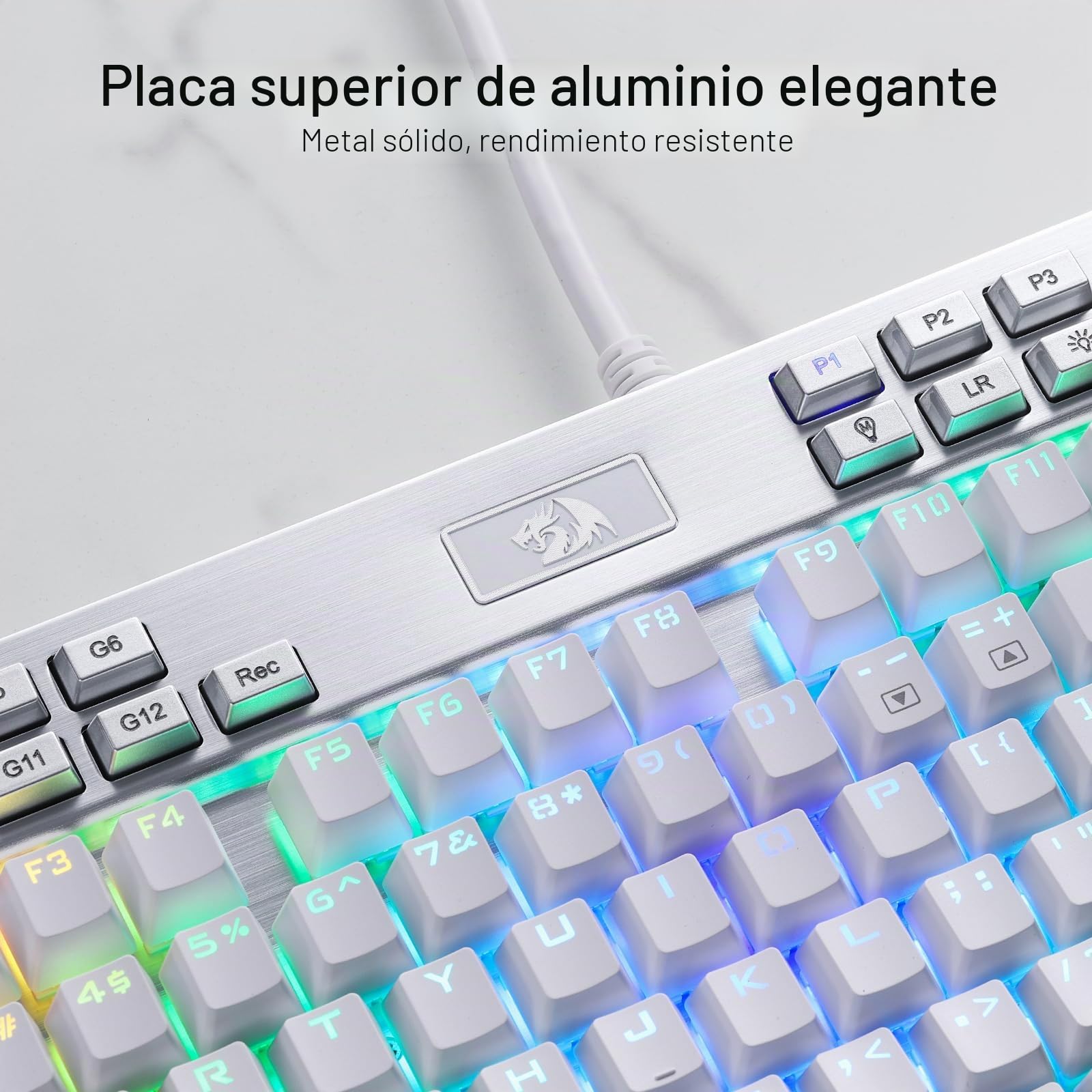 Redragon Yama K550 Teclado Gaming RGB Blanco | Diseño Ergonómico Anti Ghosting Programable Compatible PC Windows
