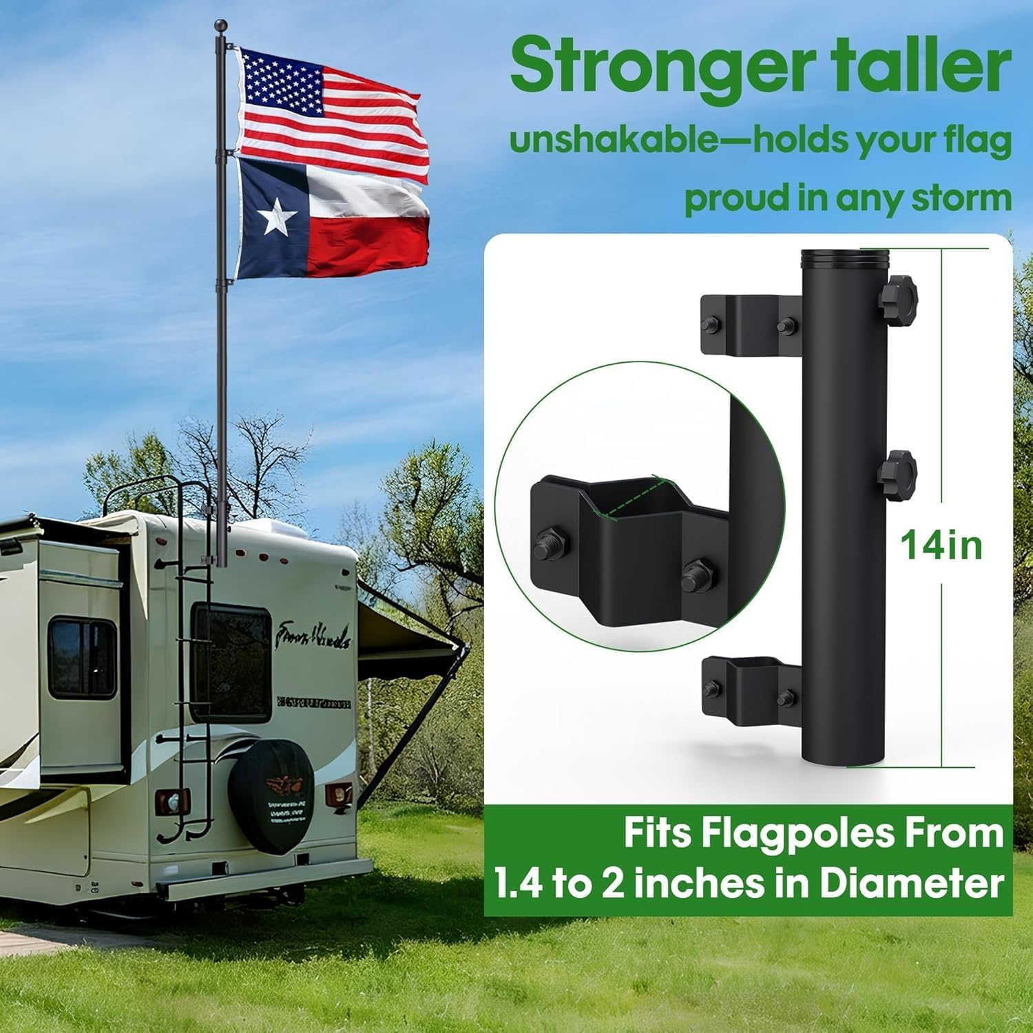 Telescoping RV Ladder Flag Pole, 10 FT Heavy Duty Portable Flagpole Kit, Unbending Telescopic Outdoor Flag Poles with 3x5 American Flag for Camping