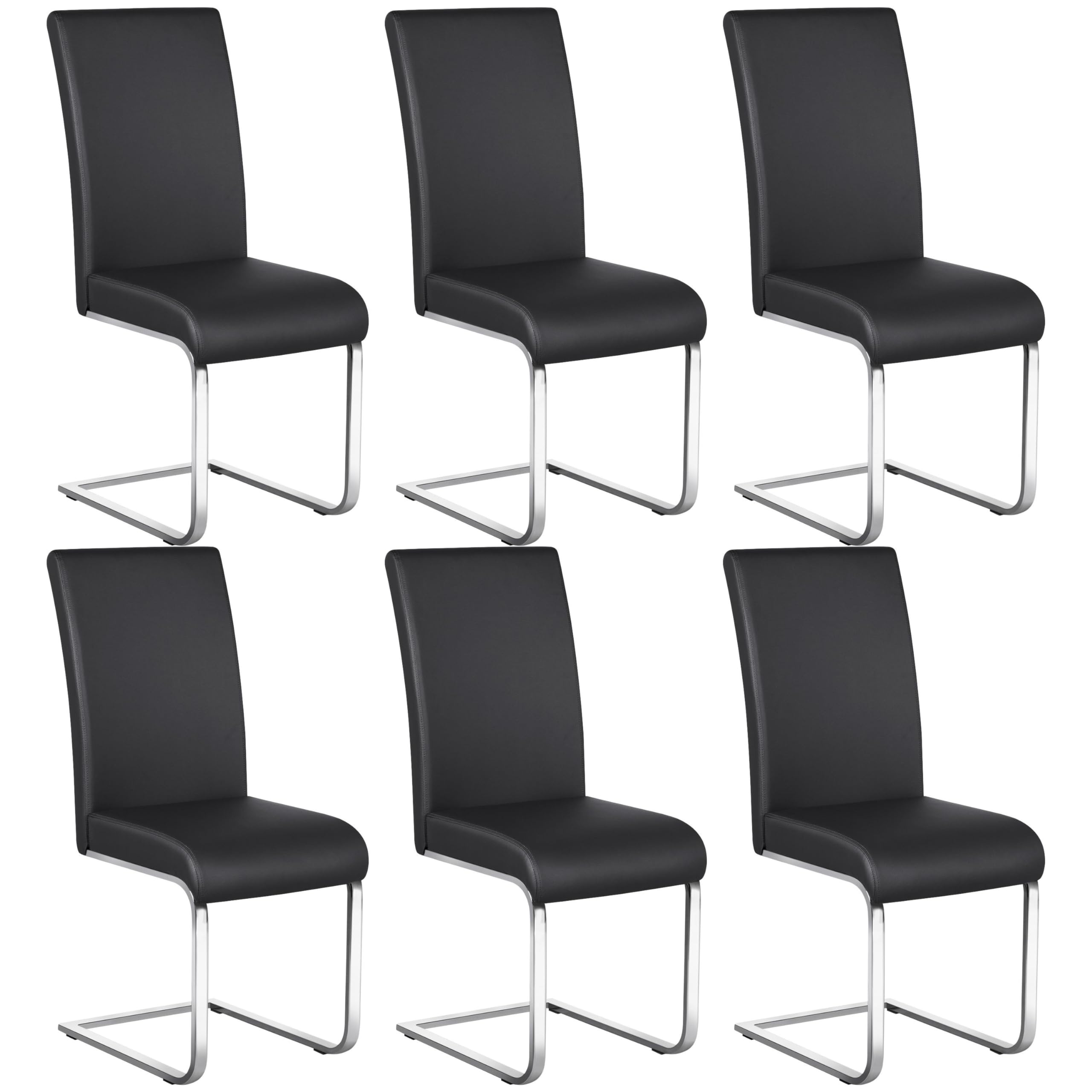 Yaheetech Chaise Salle à Manger Lot de 6 en Simili Cuir Fauteuil Rembourré Capacité 135 kg Chaise Hauteur Assise 50 cm Acier Chromé Noir