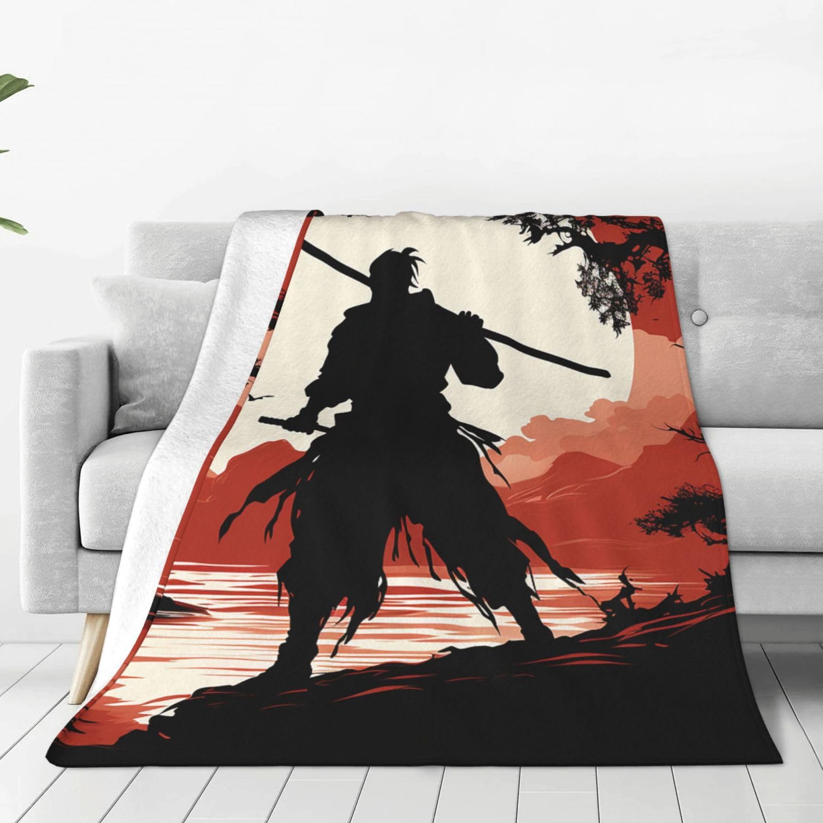 KLOPH Samurai Throw Blanket 80"x60" Flannel Fluffy Warm Blanket for Couch, Reversible Plush Blankets for Bed, Comfy Fuzzy Blanket for Sofa, Plush Lightweight-Blankets for All Season
