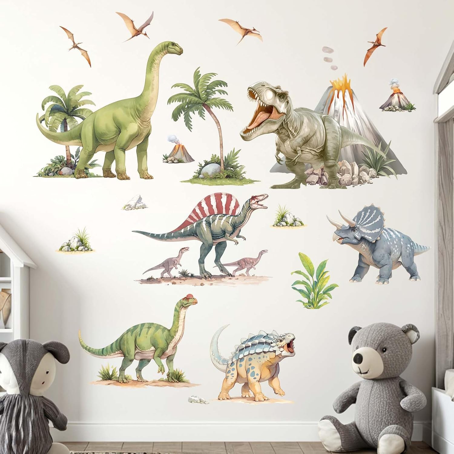Large Dinosaur Wall Stickers - Tropical Palm Tree Leaf Dino Wall Decals - Nursery Kids Baby Boys Room Daycare Playroom Classroom Wall Decor - Image 2
