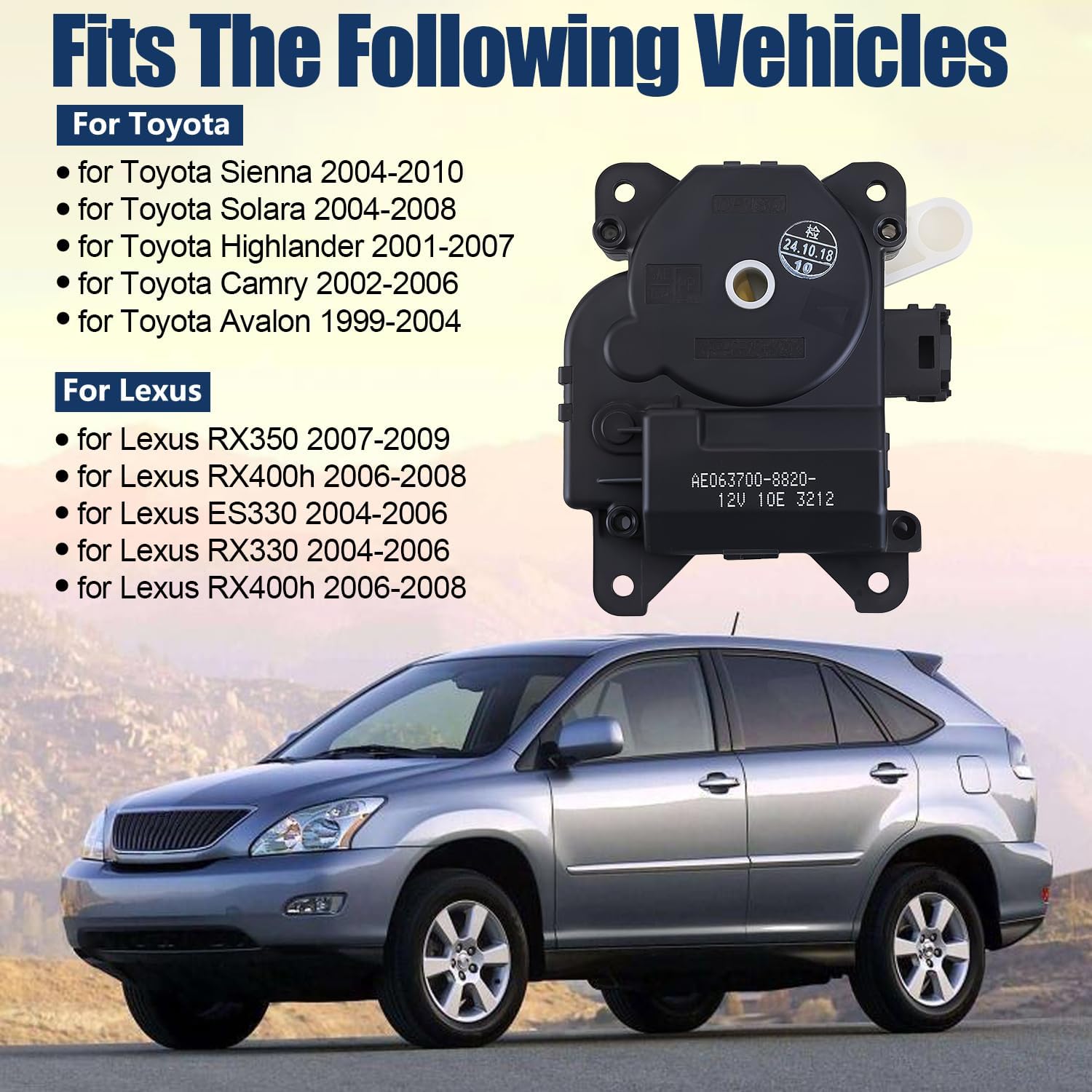 HVAC Heater Blend Door Actuator Compatible for Toyota Sienna 2004-2010,for Camry 2002-2006,for Avalon 1999-2004,for Lexus RX350 RX400h ES330 RX330 RX400h Replace 87106-08070 8710607071 8710641050