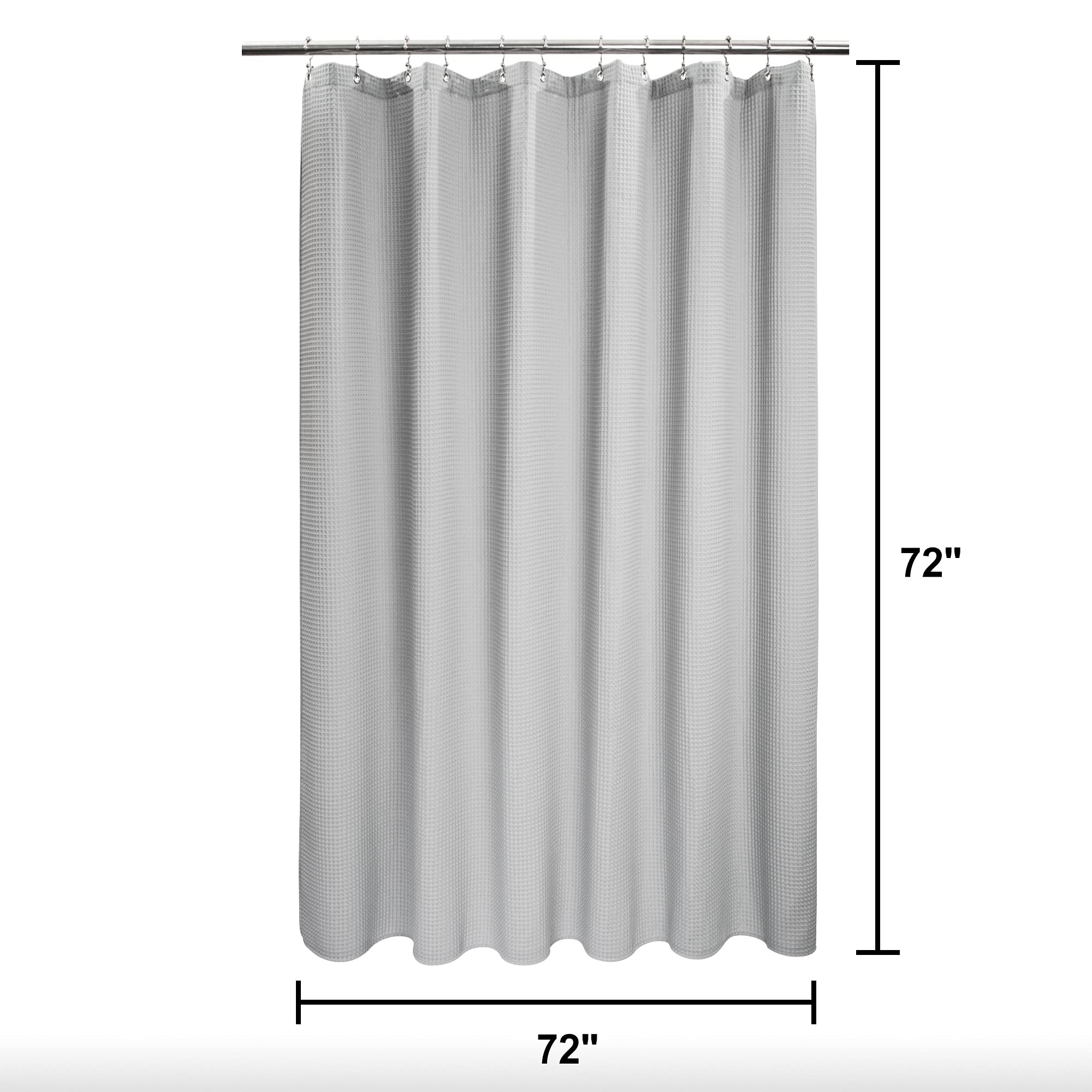 Cotton Blend Shower Curtain Honeycomb Waffle Weave, Grey Fabric Shower Curtains for Bathroom with Hotel Grade & Spa Style, Machine Washable - Lake Wanaka Gray, 72x72