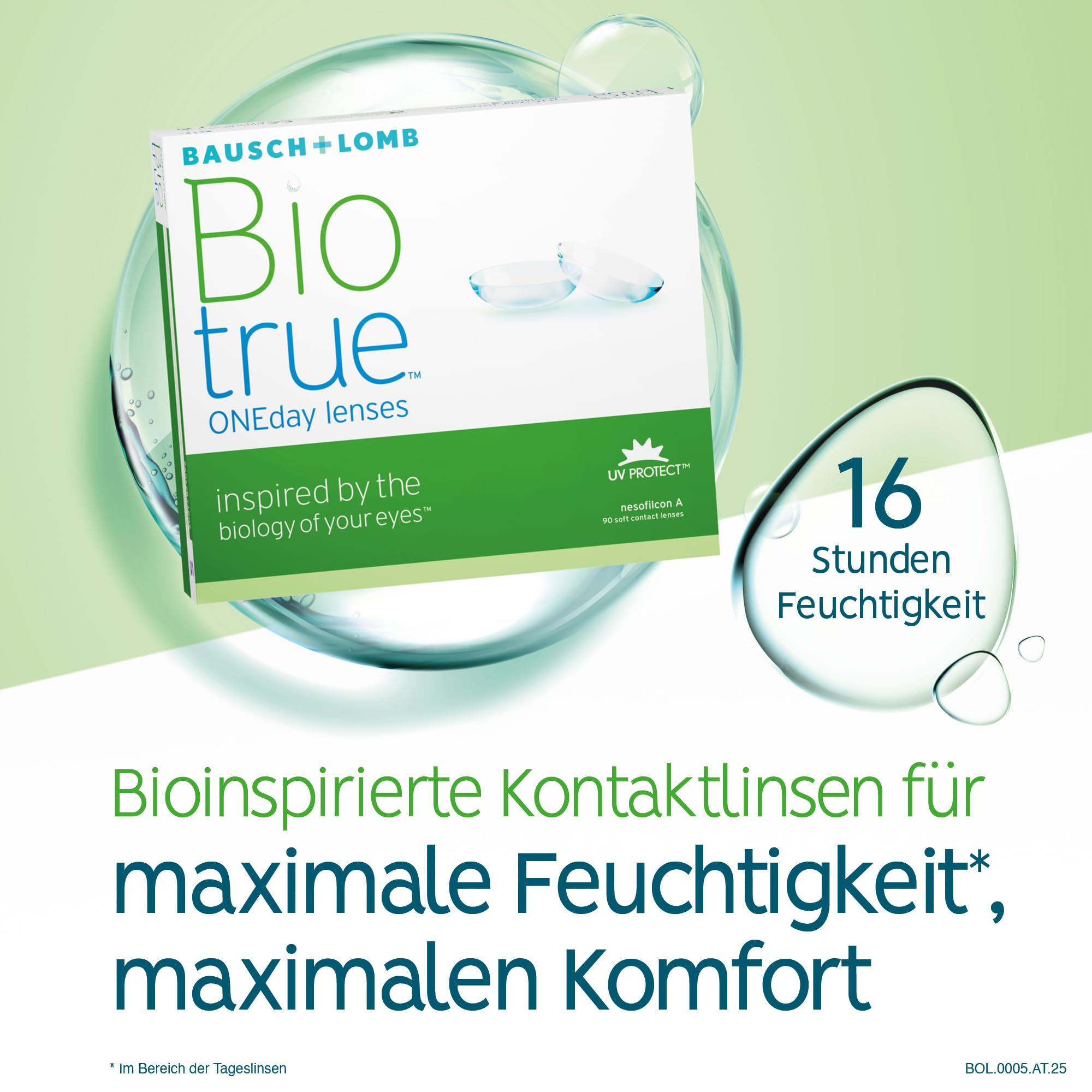Bausch und Lomb Biotrue ONEday Tageslinsen, sphärische Kontaktlinsen, weich, 90 Stück BC 8.6 mm/DIA 14.2 / -0.75 Dioptrien