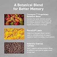 Vista 4 de CocoaVia Suplemento cerebral Memory & Focus, 30 días, mezcla de flavanol de cacao, luteína, cafeína añadida para impulsar. Mejora la función