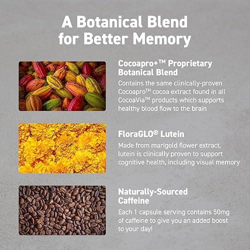 Miniatura 4 de CocoaVia Memory & Focus - Suplemento cerebral, 30 días, mezcla de cacao, flavanol, luteína, cafeína añadida para impulsar. Mejora la función