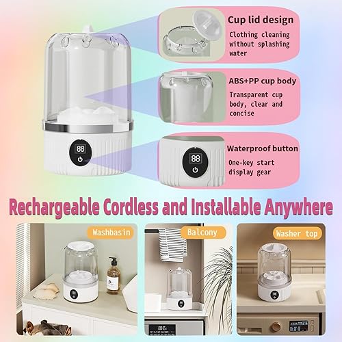 Miniatura 4 de Lavadora de ropa interior, mini lavadora, mini lavadora portátil 2025, lavadora de ropa interior recargable para bragas, brasier, calcetines para el