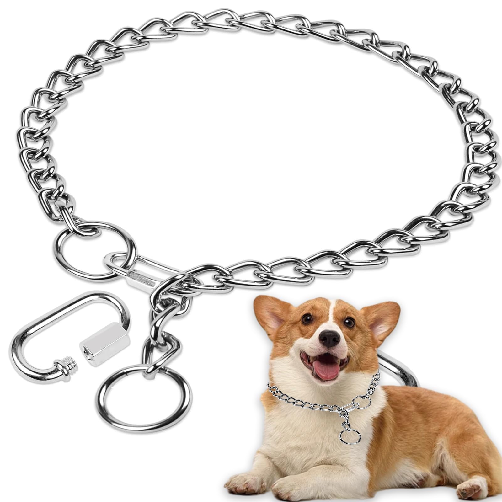 Kettenhalsband Hund, 65cm Hundehalsband Kette Edelstahl Hundehalskette mit Sicherer Schnalle Verstellbare Hundehalsband Kette Halsband für Hund Spazieren Gehen
