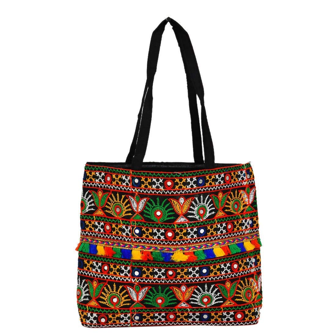 Grand Royal looking Cotton Traditional Ethnic Rajasthani Jaipuri Embroidered Handbag, Black-Yellow for Girls Women (B0CRB2BDGK) Amazon Price History, Amazon Price Tracker