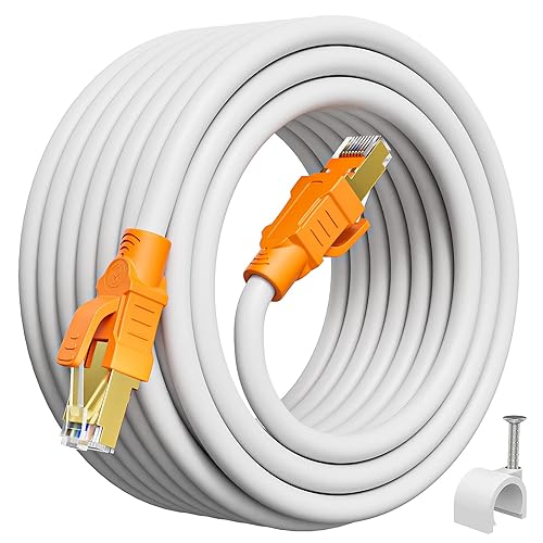 Cable Ethernet Cat 8 de 30 pies blindado, para interiores y exteriores, cable de red de entierro directo de alta velocidad 26 AWG, 40 Gbps 2000 Mhz,