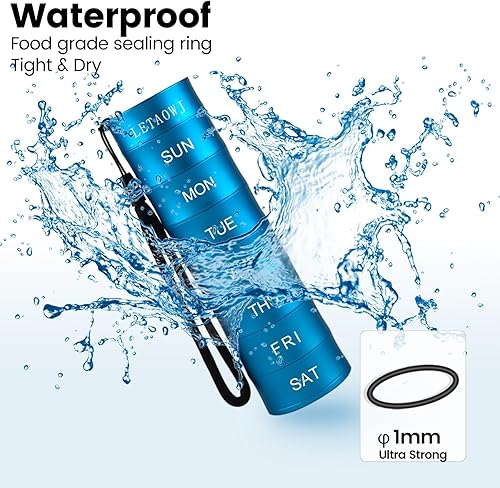 Vista 5 de Organizador de pastillas apilable de viaje semanal, pastillero de metal de gran capacidad, compartimento de 7 días, caja de medicina, contenedor