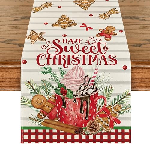 Artoid Mode Camino de mesa de Navidad con chocolate caliente y pan de jengibre verde matcha, decoraciĂłn de mesa de comedor de invierno para hogar, Artoid Mode Camino de mesa de Navidad con chocolate caliente y pan de jengibre verde matcha, decoraciĂłn de mesa de comedor de invierno para hogar,