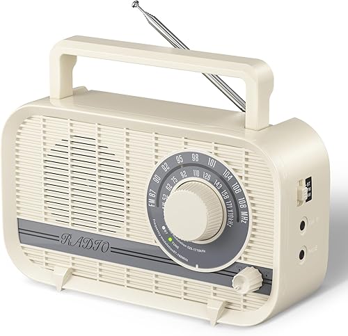 Audiocrazy Radio con Bluetooth, radio portátil AM FM, enchufe de pared y reproducción, o radios con pilas AA, mejor recepción Vintage Retro Radio