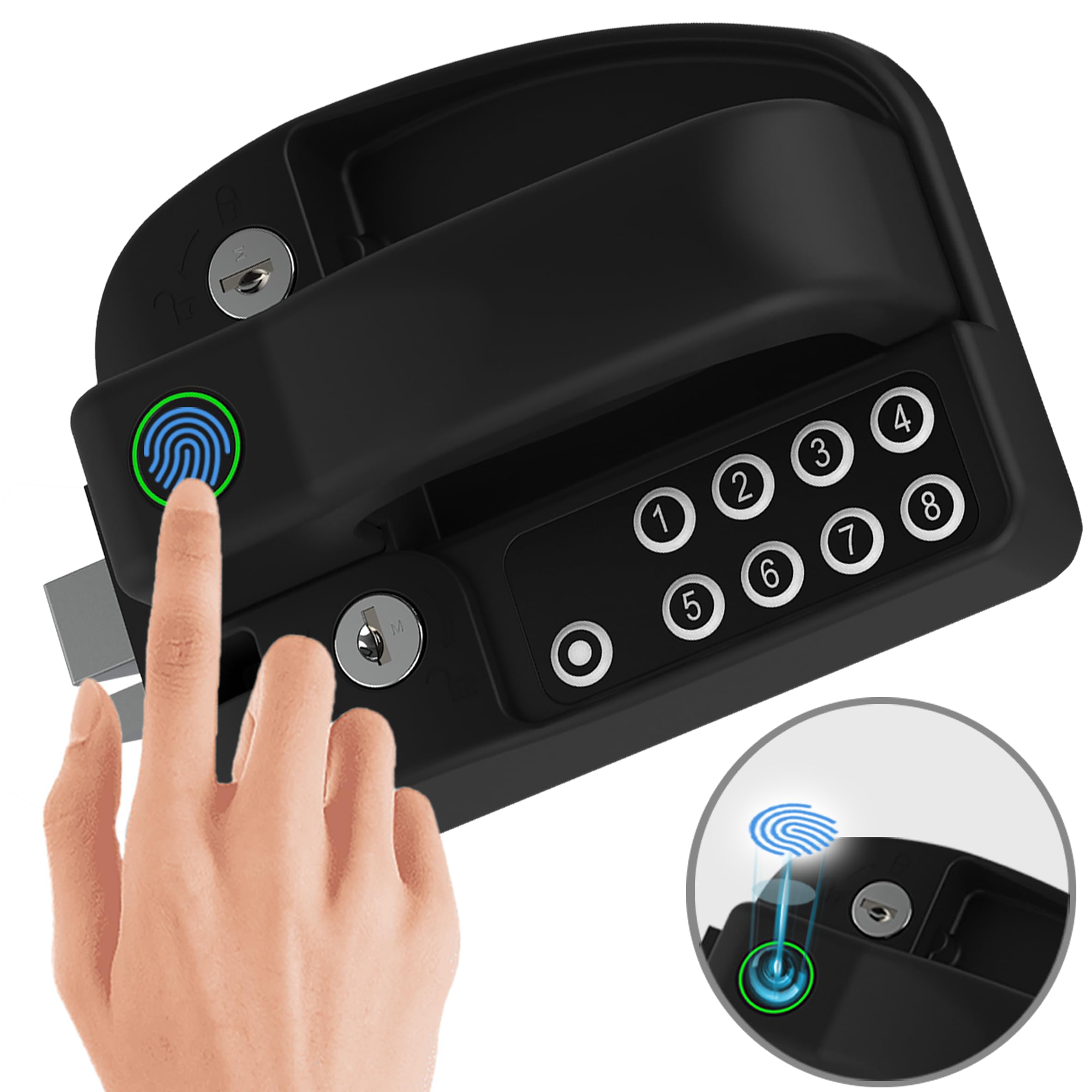 RV Master- Upgraded RV Door Lock Keyless Entry Keypad,Fingerprint RV Keyless Entry Door Lock,Camper Door Lock for Travel Trailer,Recommended to use Alkaline batterie,Fit for 2.75" x 3.75" Lock Hole
