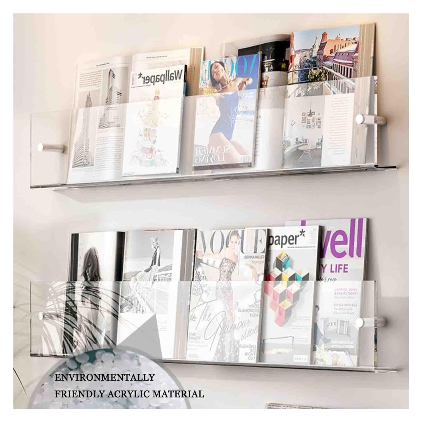 Confezione da 2 mensole galleggianti in acrilico da parete, portariviste e porta record, libreria da appendere, per ufficio, casa, chiesa, elegante ge 80 cm