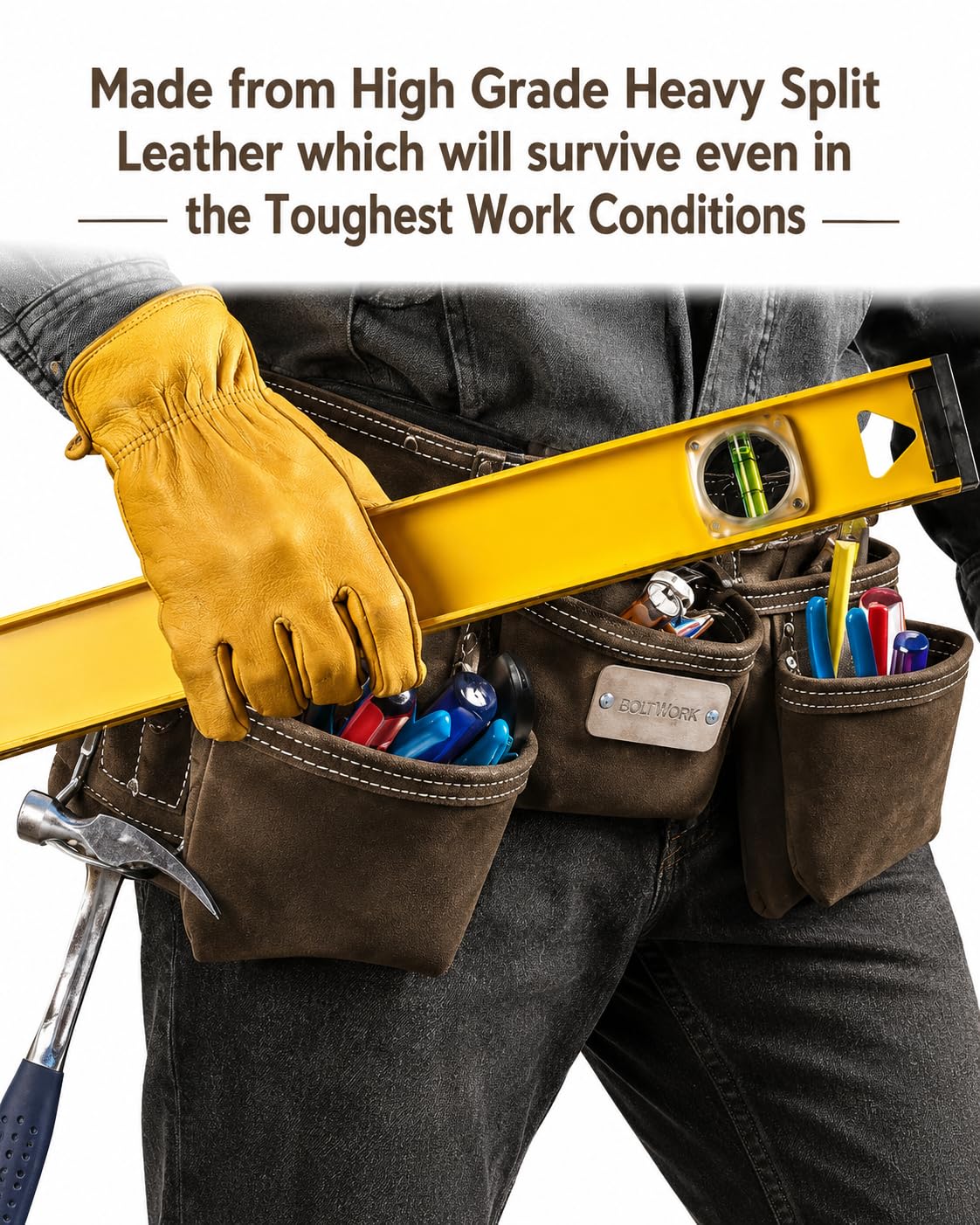 BOLTWORK Pochette à outils en cuir Pro Heavy Bag Organizer Hand Tools avec ceinture réglable en nylon et boucle en métal pour s'adapter aux tailles S à XXL, 1 % de la valeur de vente sera reversée à