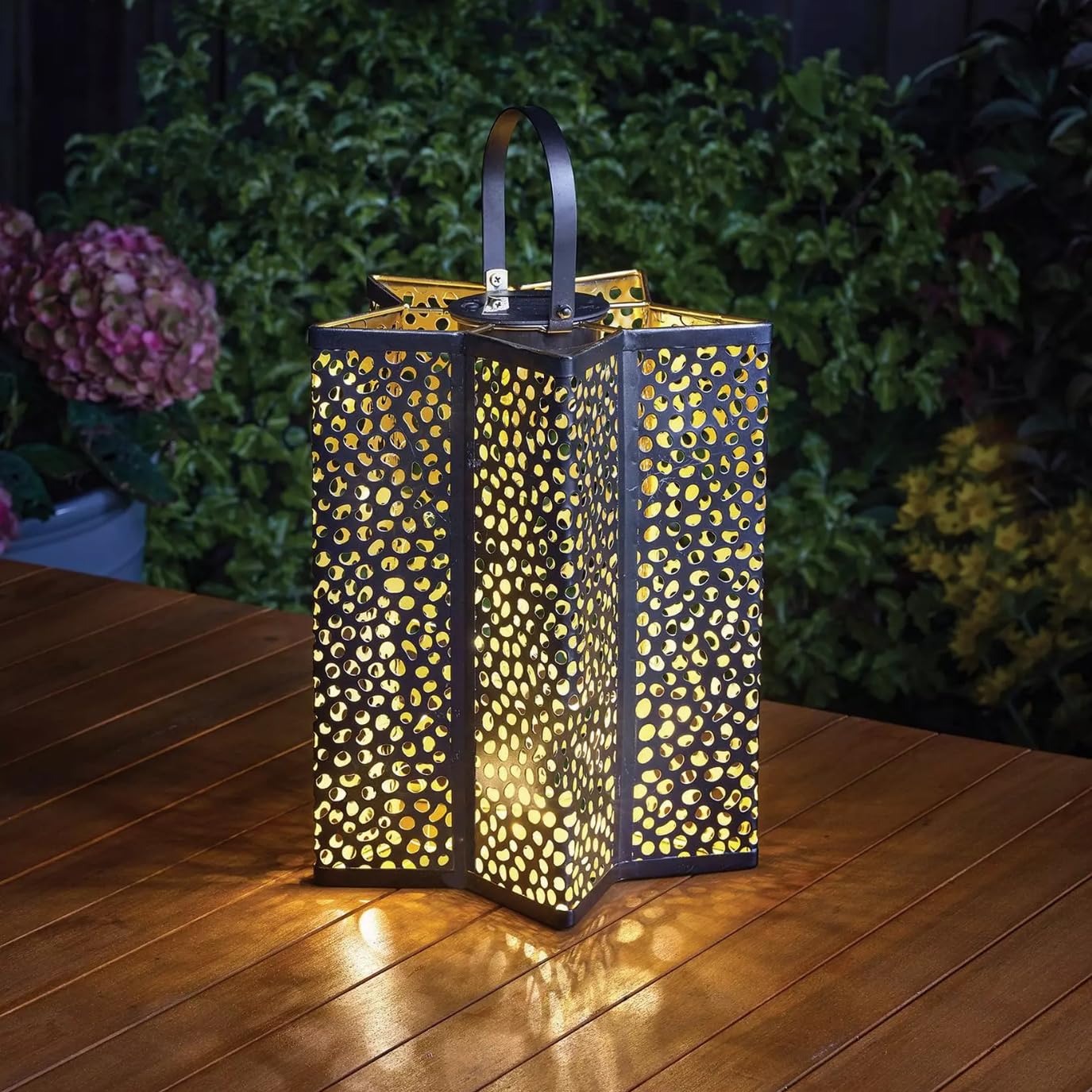 Marco Paul Star Firefly Solar Lantern - 24cm Hanging Metal Lantern with Warm LEDs - Weatherproof Garden Ornament for Outside, Garden Decor Gifts for Women
