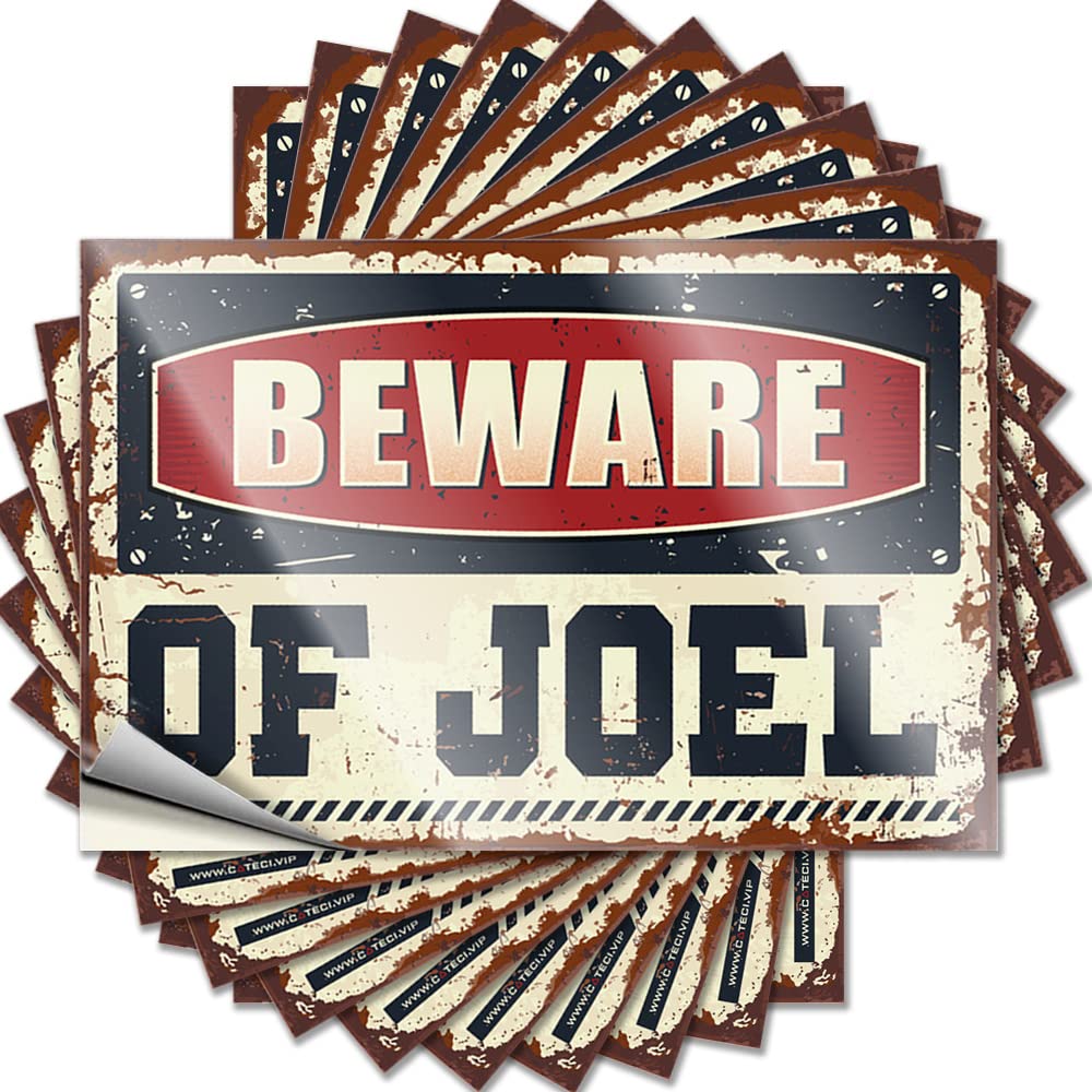 Tool Box Stickers Beware of Joel Funny Sticker 10 Pcs Man Cave Funny Signs Prank Stickers(12X18CM)