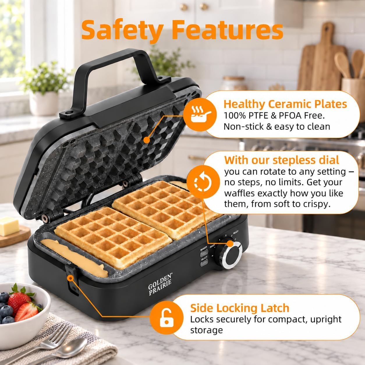 Belgian Waffle Maker,Wide Anti-Overflow Channel and Ceramic-Coated Plates