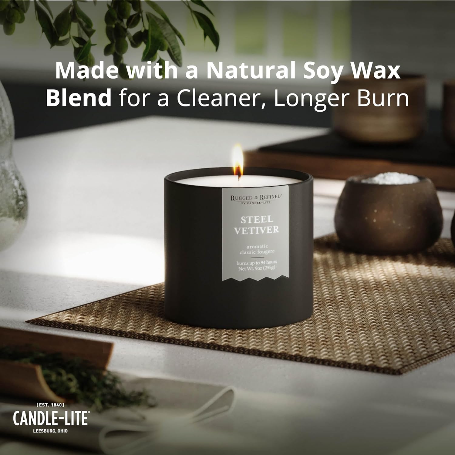 Candle-lite Rugged & Refined Scented Candle for Men, Steel Vetiver, 9 oz Tin, Poured in The USA, Masculine Fragrance, 1-Wick, 58 Hours of Burn Time, Ideal Gift for Man in Your Life & Father's Day - Image 4