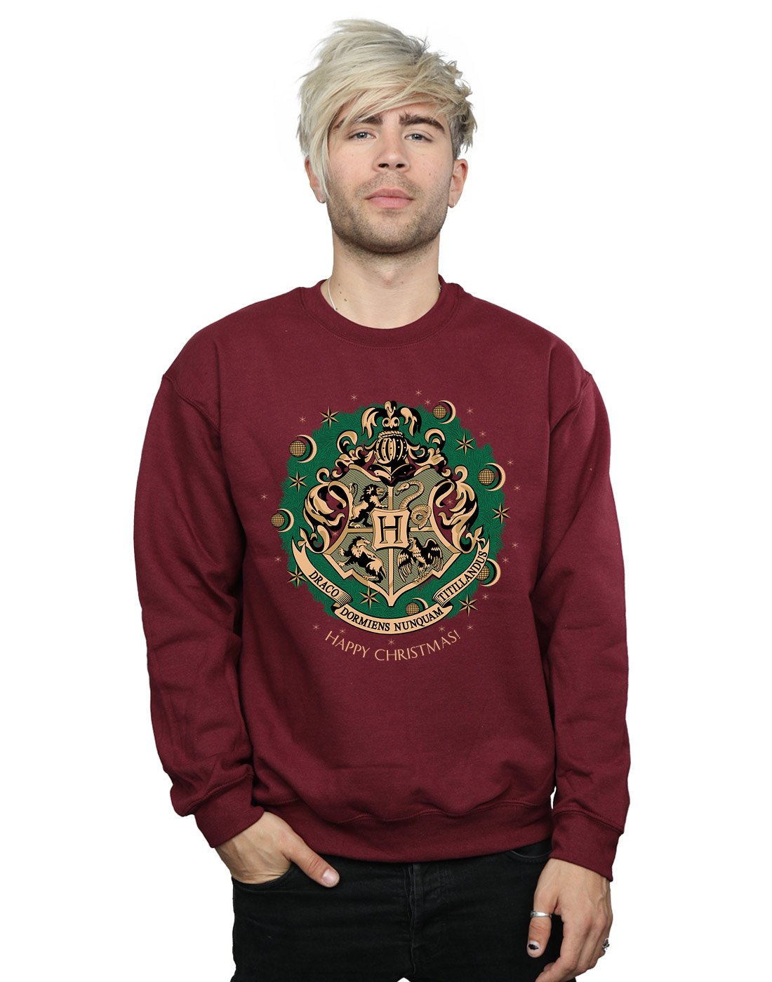 Harry Potter Men's Christmas Wreath Sweatshirt Medium Burgundy