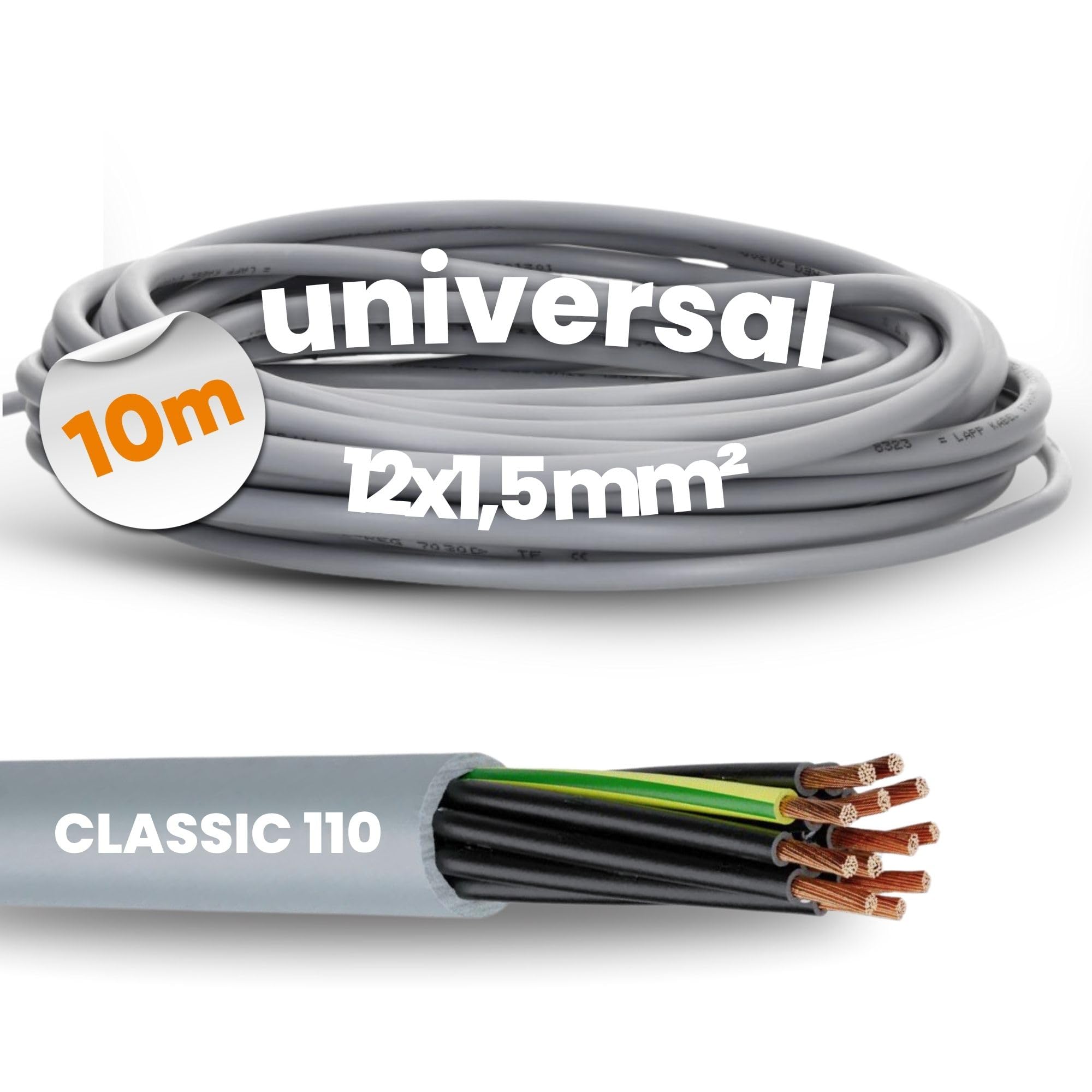 Lapp 10m Ölflex Classic 110 Steuerleitung 12G1,5-12-adrig - 12x1,5 mm² | PVC-Steuerkabel mit Schutzleiter, flexibel & ölbeständig nach VDE, Mantelleitung 12-adrig für Elektroinstallation & Haus