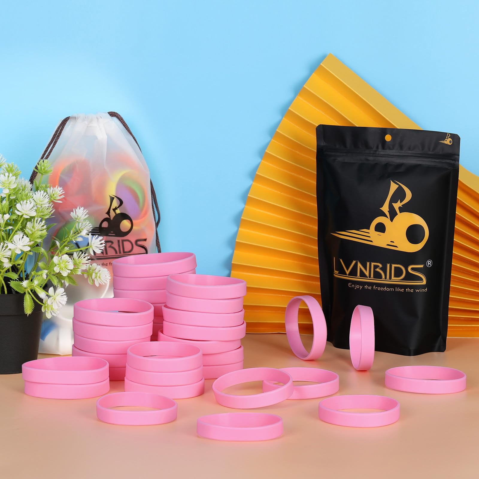 100 pièces bracelets en silicone vierges, bracelet élastique en caoutchouc de fête de sport pour Adulte Rose Clair