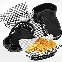 Vista 8 de Rainmae Plastic Food Baskets with Deli Liners - 12 Retro Style Restaurant Baskets, 100 Deli Paper Sheets