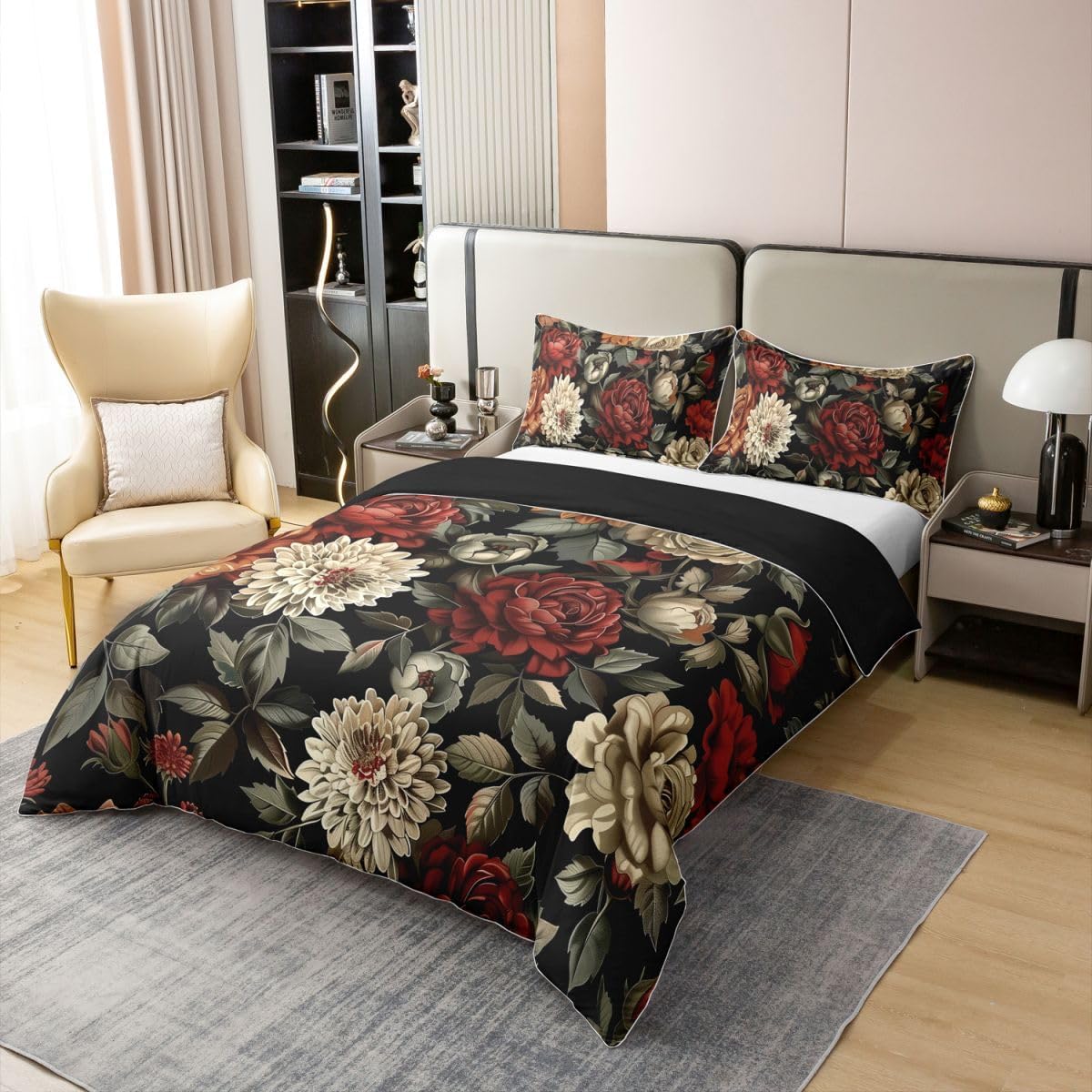 Erosebridal Bohemian Flower 100% Cotton Duvet Cover King Vintage Boho Floral Bedding Set for Kids Boys Girls Adults Blossom Flowers Comforter Cover Rustic Farmhouse Bed Set 3 Pcs