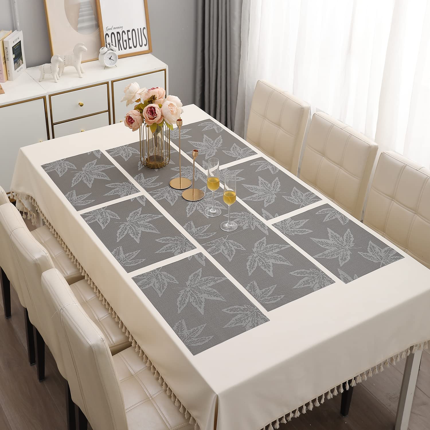 HOKIPO Geometric Grey Placemats - Set of 6 -29
