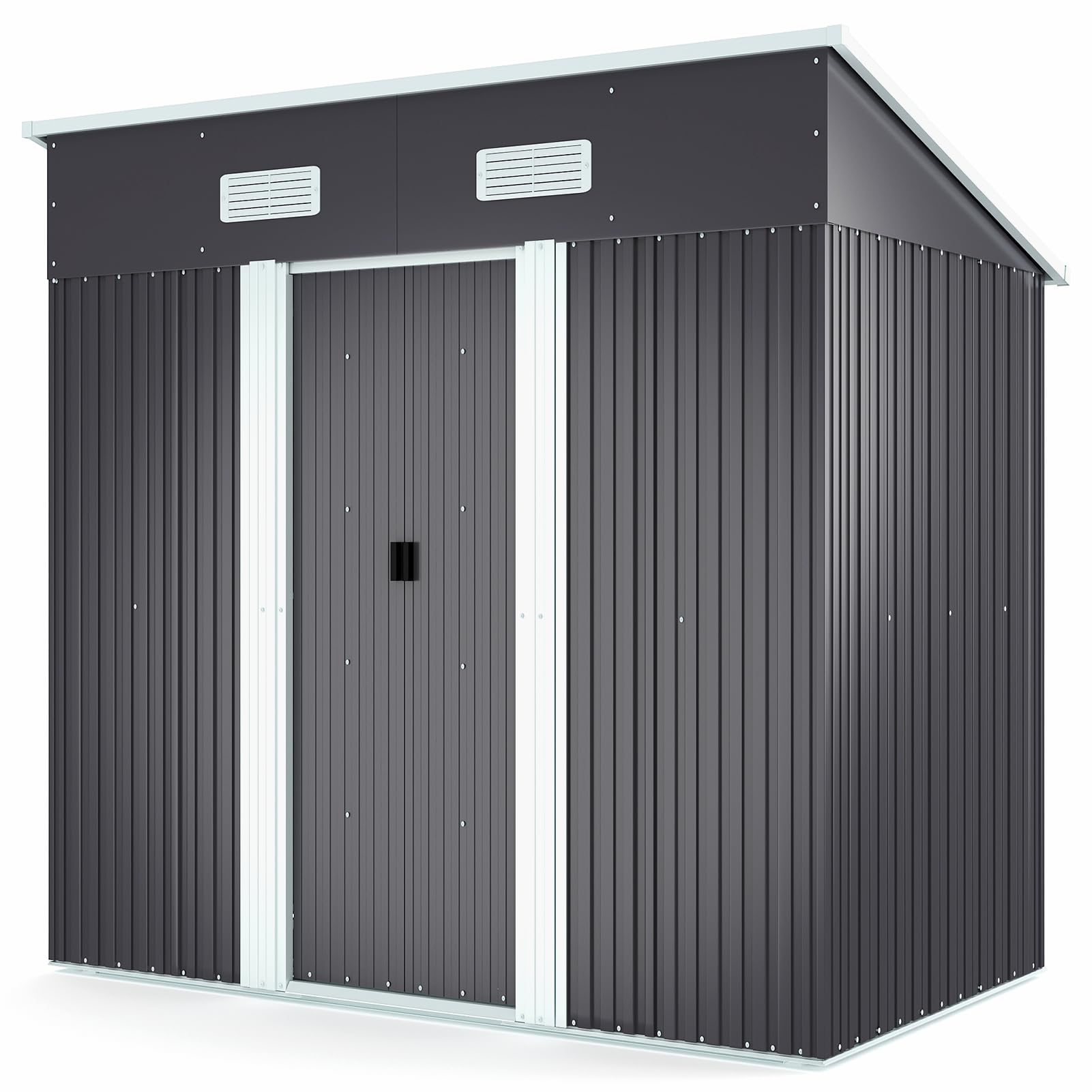 XEMQENER Garden Storage Shed with Base, 4x6 FT Outdoor Lockable Metal Garden Shed with Door and Roof for Gardening Tools, Gardening Equipment, Bike, 194x121x182cm, Black
