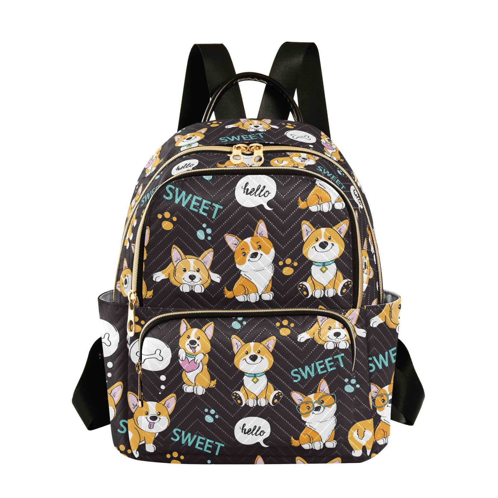 NCRJCZQL Cute Corgi Quilted Backpack Purse for Women Fashion Small Backpack Shoulder Bag Travel Casual Daypack M