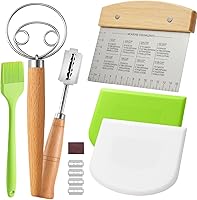 Boorika Sourdough Bread Baking Kit: Danish Dough Whisk, Bread Lame & Blades, Bench Scraper, Scrapers, Silicone Brush - Artisan Starter Set