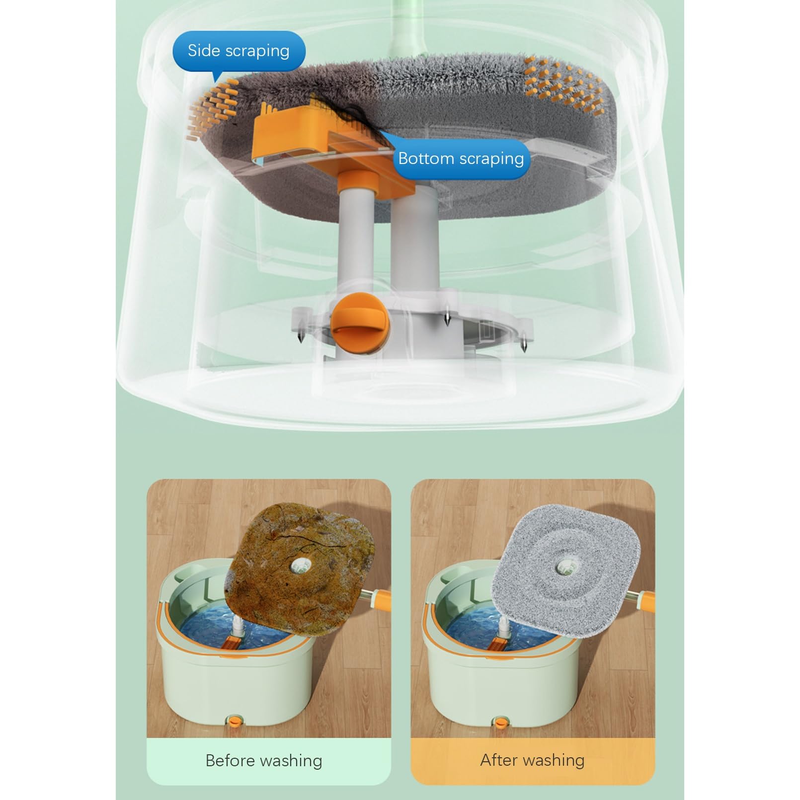 Sistema De Limpieza De Piso De Microfibra para Mopa Giratoria Y Cubo, Aguas Residuales Y Agua Limpia,de 360° para Madera(Blue)
