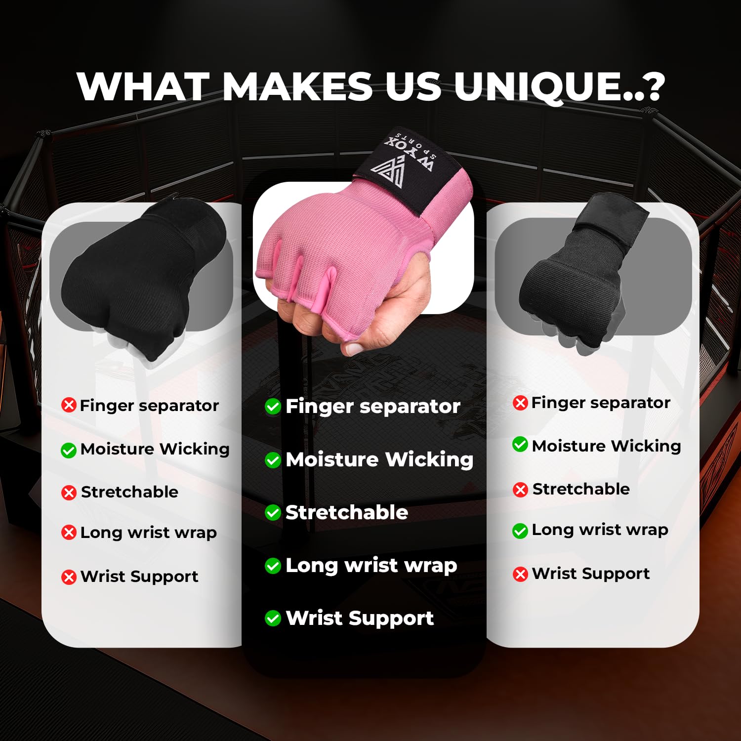 Wyox boxe guanti interni con imbottitura in gel mano Wraps Fist bende MMA Thai Muay training, Pink
