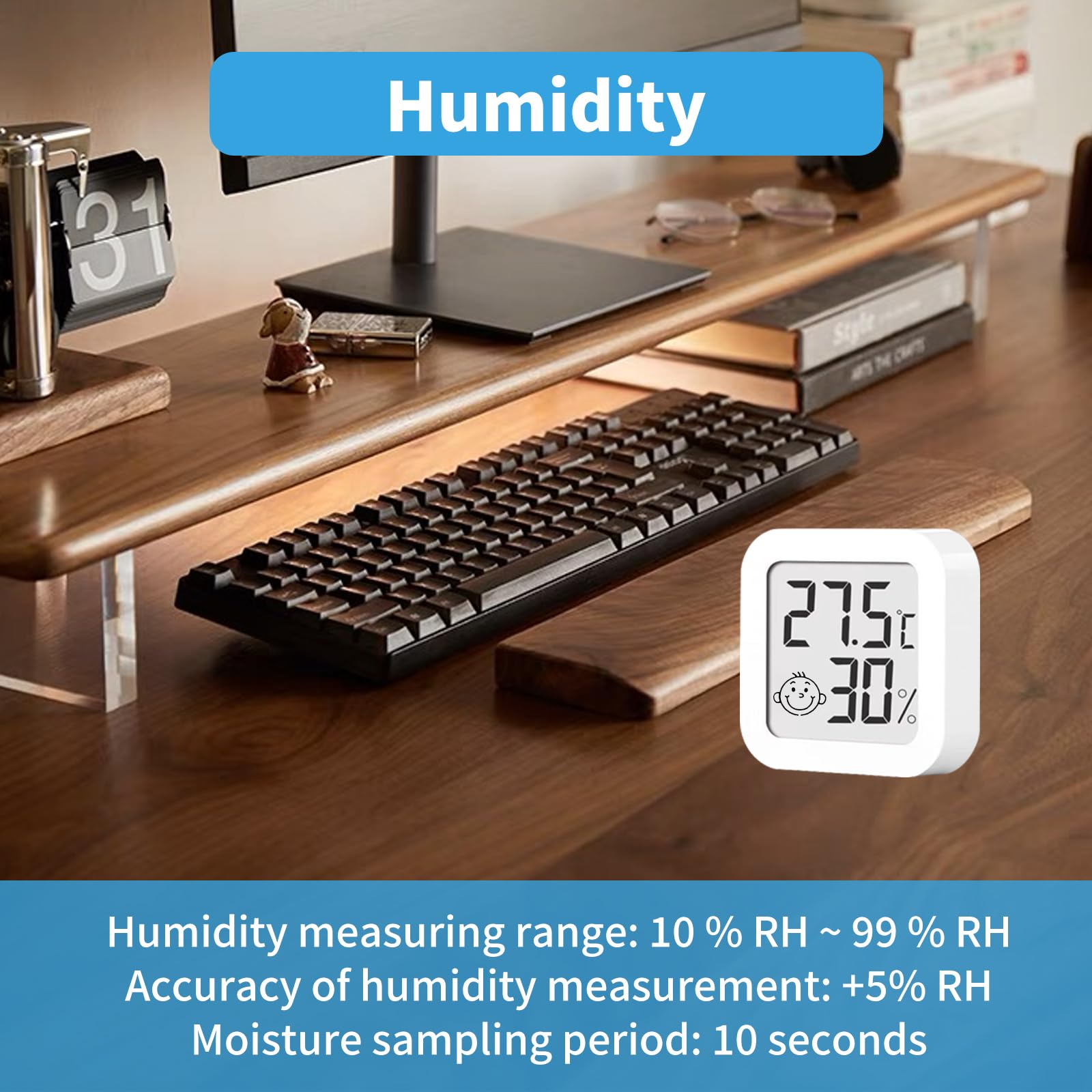 3 cyfrowe mini termometry z higrometrem, do wnętrz, z wskaźnikami uśmiechnięciem, do postawienia lub montażu na ścianie, salonu, biura (wilgotność i temperatura)