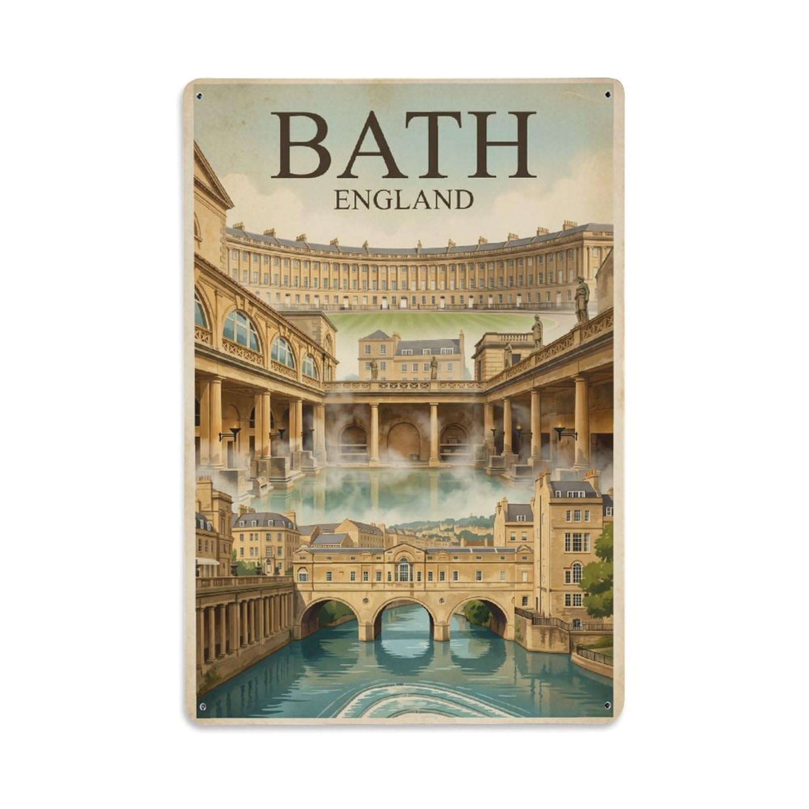 Metal Tin Sign England Bath Travel Retro
