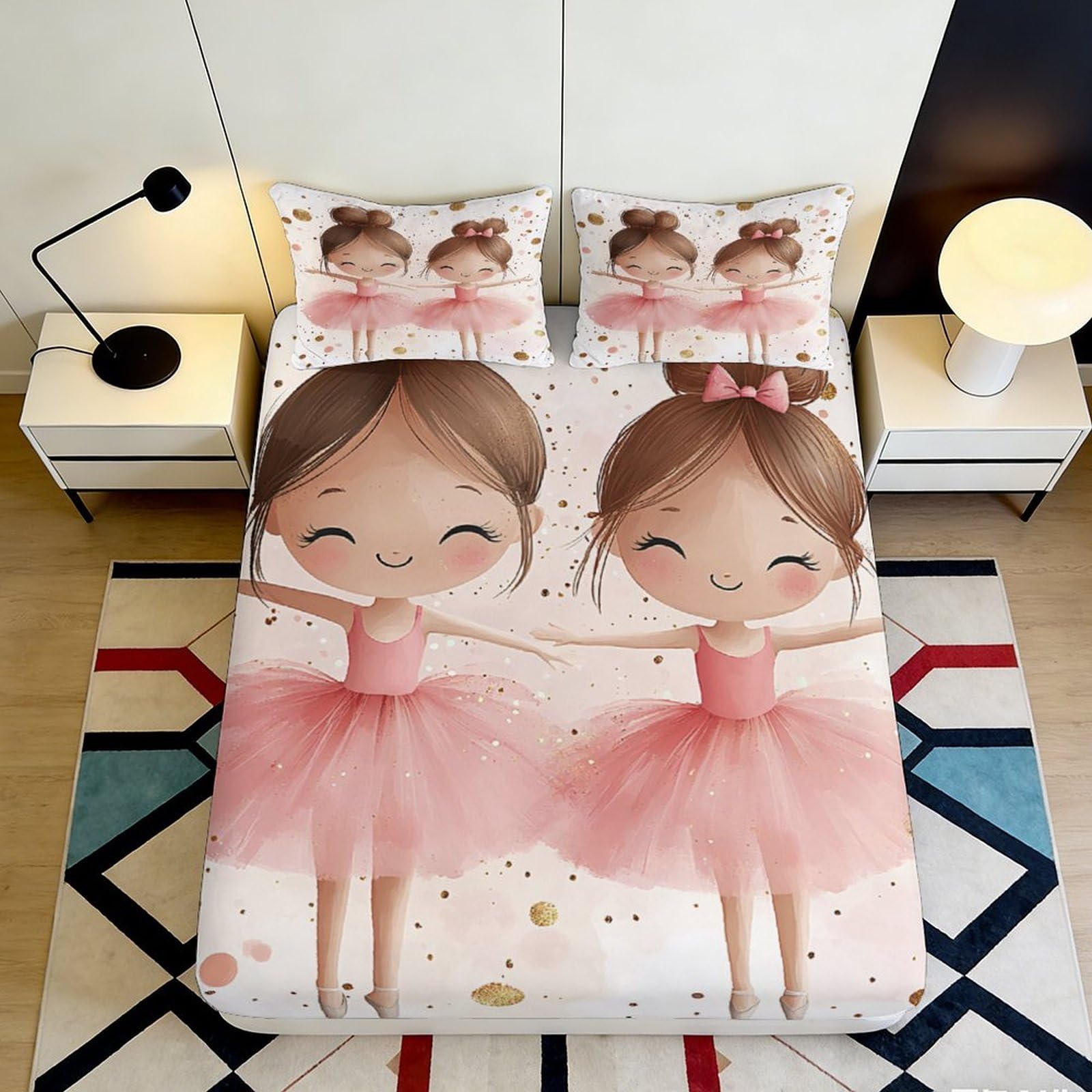 Pnayamiorkfel Girls Style-9 3D Printed Ballet Fitted Sheet Microfiber Pink Cartoon Bed Cover For Bedroom Guest Room Dorm Decor Washable 90X200x25cm
