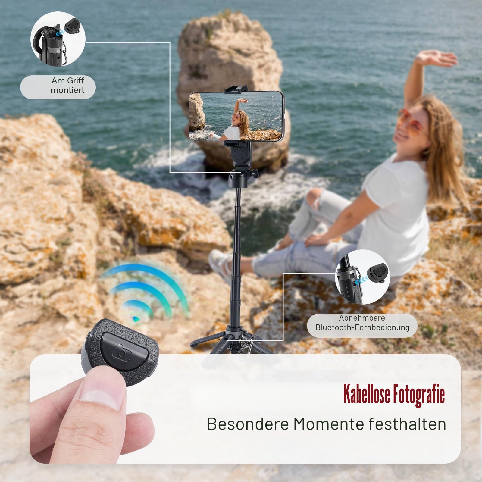 4 in 1 Selfie Stick Magnetisch, Mini Stativ für Smartphone, Handy Stativ mit Fernauslöser und Kaltschuh, Handystativhalter Kompatibel mit iPhone, Android für Selfies, Vlogging und Videoaufnahmen