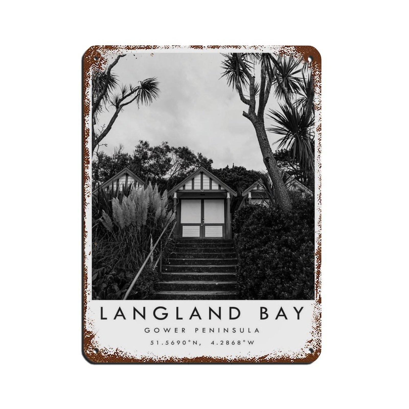 Langland Bay Gower Travel,Gower Peninsula Tin Sign Vintage Metal Pub Club Cafe Bar Home Wall Art Decoration Poster Retro 12x16inch(30x40cm)