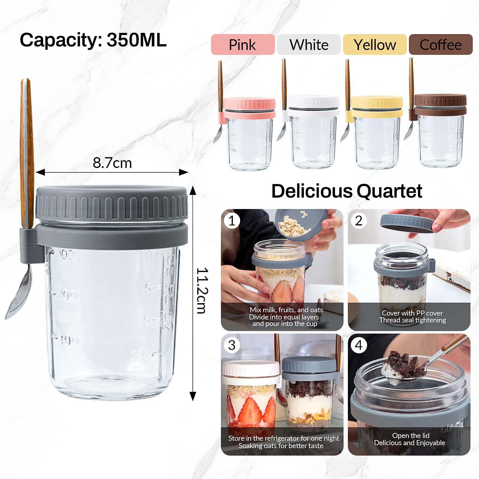 Aphmeir Barattolo Per Overnight Oatmeal In Acciaio Inox 304, 567 Ml, Con Coperchio Ermetico E Cucchiaio, Blu