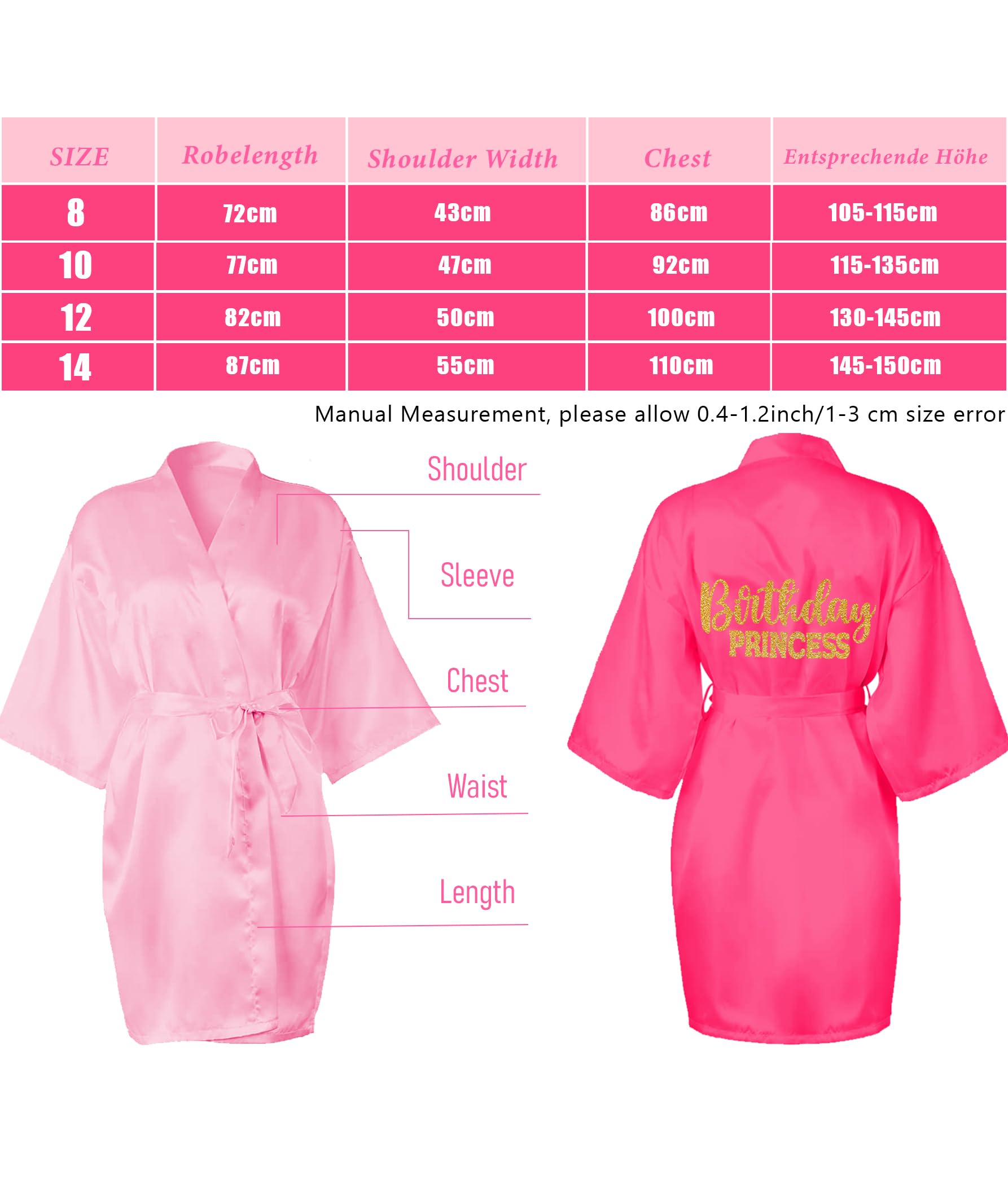7 accappatoi per ragazze di compleanno, abito da principessa, per feste termali, kimono in raso, per ragazze e donne, per compleanno, pigiama party, lavaggio doccia