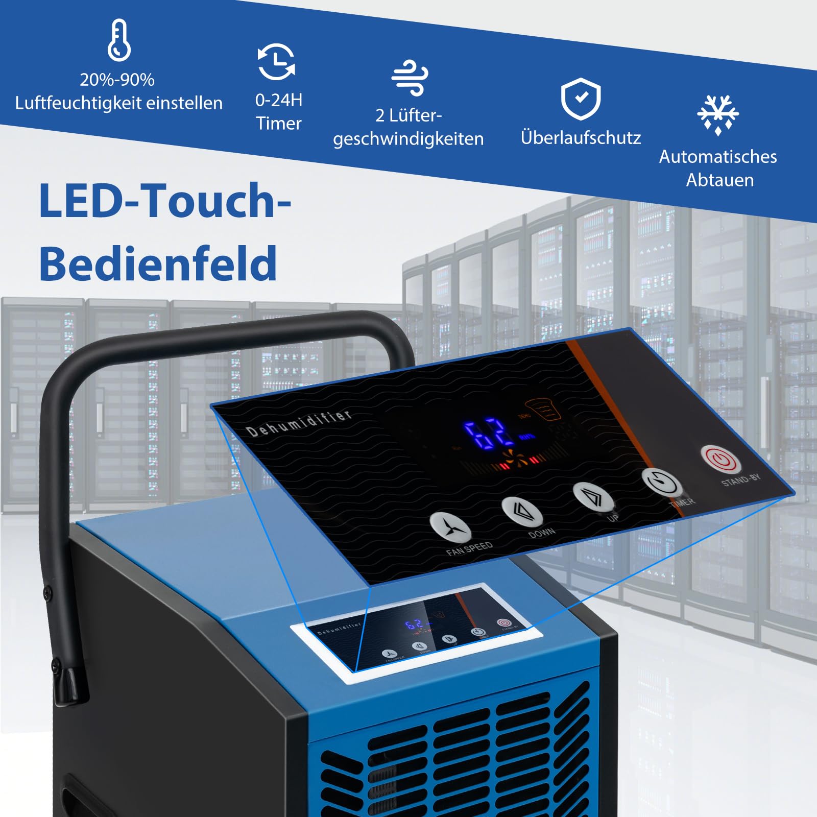 SOARS Deumidificatore Elettrico 66L/Giorno, Deumidificatore Professionale con Pompa di Scarico Automatica, Tubo di Scarico, Filtro Rimovibile, per Cantine, Magazzini, Scantinati (Nero+Blu)