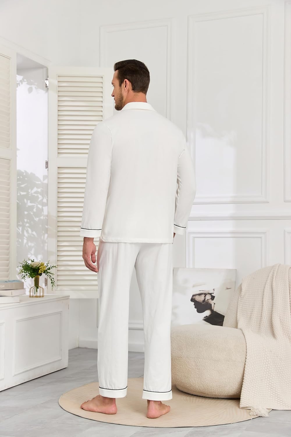 COLORFULLEAF Mens Pajamas Set 100% Cotton Long Sleeve Sleepwear Pajamas for Men Notched Collar Loungewear Pjs with Pockets - Image 3