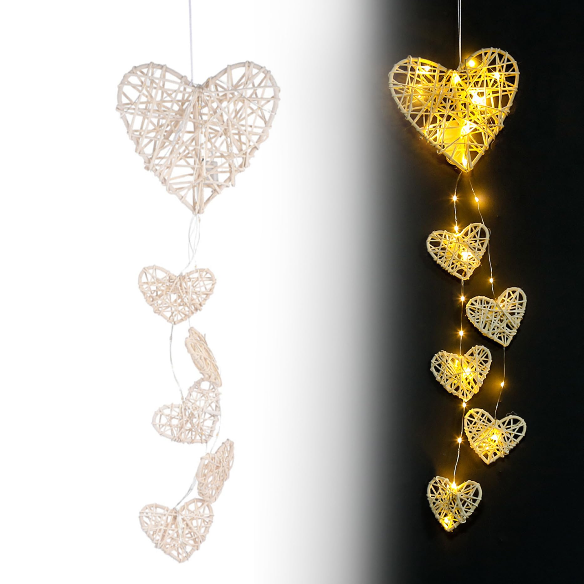 LED Rattan Hearts Wall Decals Wall Hanging for Wedding Party Ornaments Craft Gifts (Battery Included), Hanging Wicker Hearts